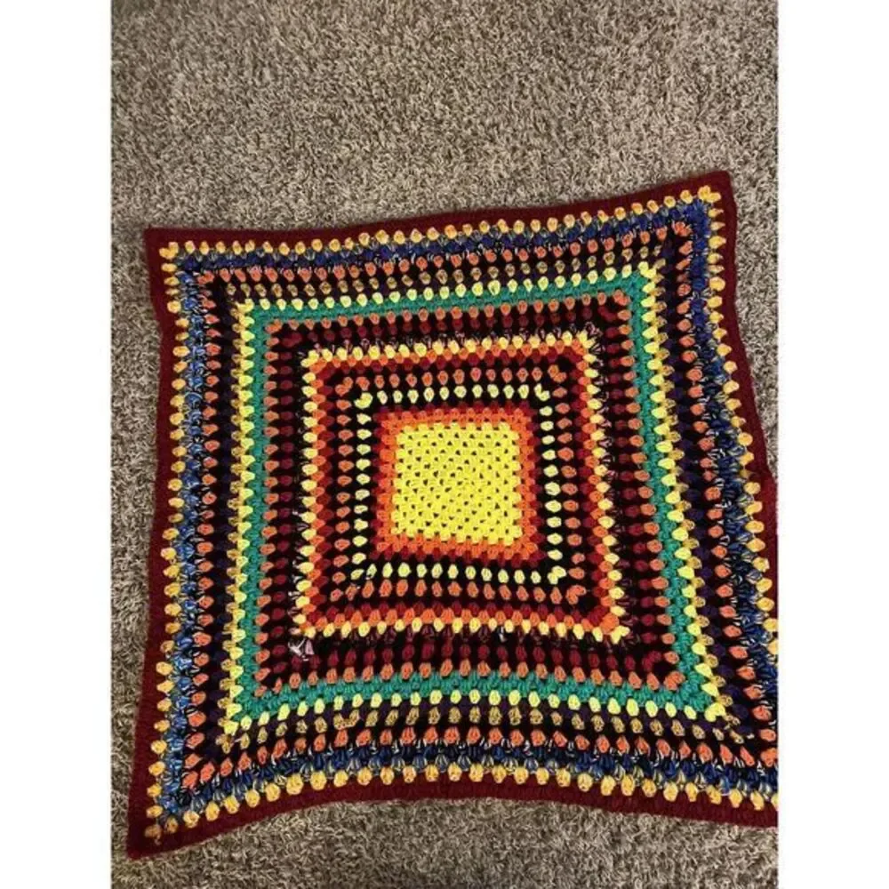 Rainbow Crochet‎ Afghan Throw Lap Blanket Handmade Granny Square 32.5×34.5